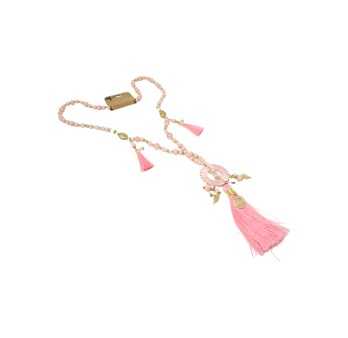Pink fantasy long necklace round medallion tassel