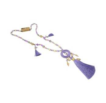Lilac fantasy sautoir necklace with round medallion and tassel