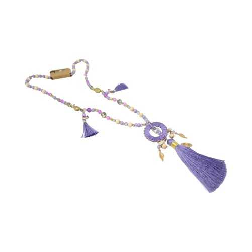 Lilac fantasy sautoir necklace with round medallion and tassel