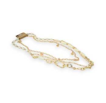 Fantasie-Mehrreihige lange Halskette in Gold und Beige
