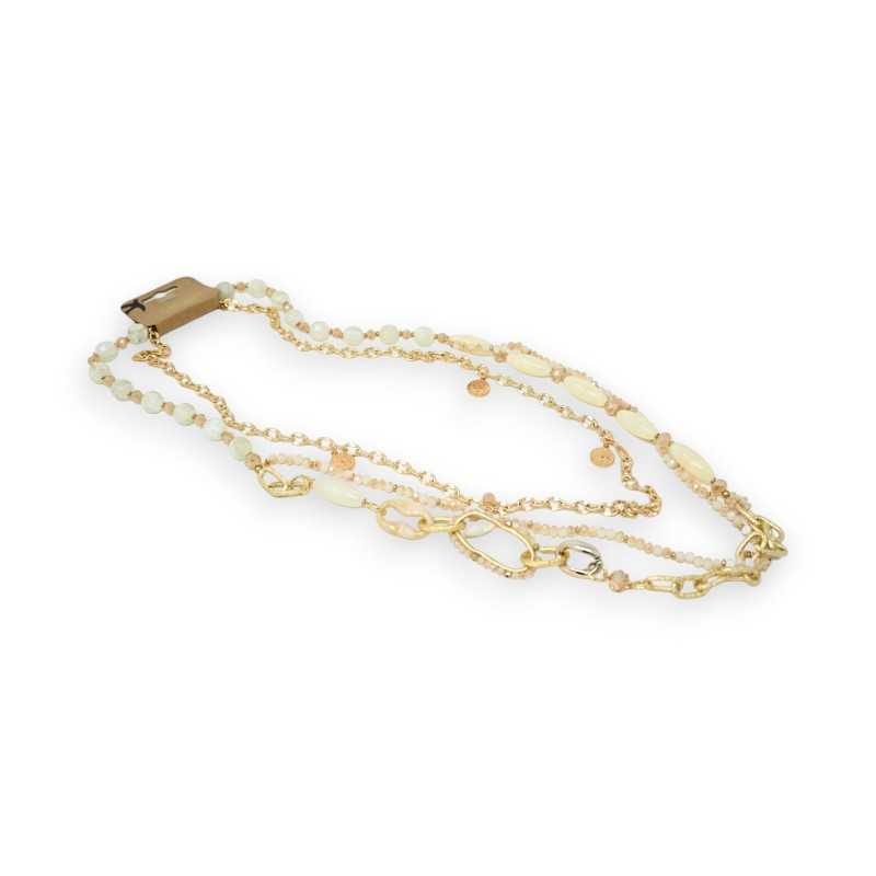 Long multi-strand novelty necklace in gold and beige