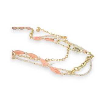 Long necklace fantasy multi strand gold and soft pink