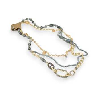 Fantasie-Mehrfachreihen-Halskette in Gold und Grau