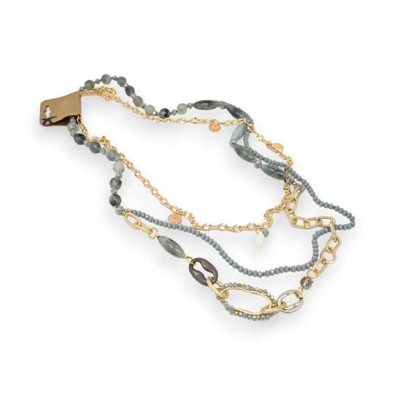 Fantasie-Mehrfachreihen-Halskette in Gold und Grau