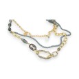 Long multi-strand fantasy necklace in gold and gray