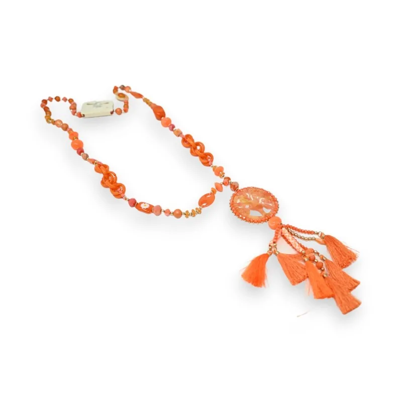 Long necklace orange medallion tree of life