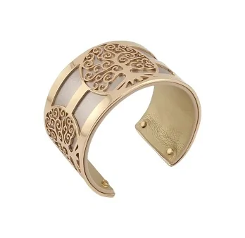 Golden Tree of Life Cuff Bracelet with Silver and Gold Solid Simulated Leather