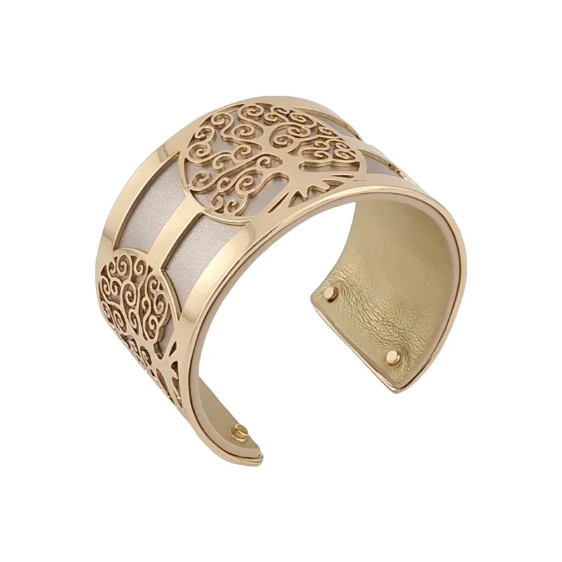 Armband Manschette Baum des Lebens Gold Simili Leder Silber Einfarbig und Gold Einfarbig