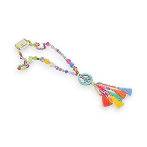 Multicolor pendant necklace medallion peace and love