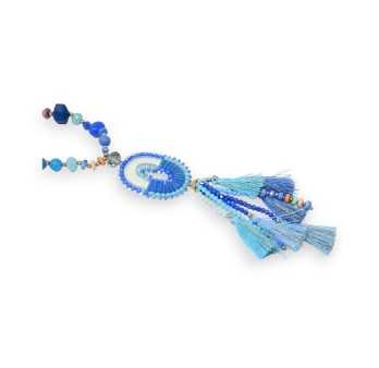 Long necklace blue shades oval medallion
