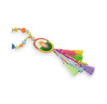 Multicolor long necklace with oval medallion