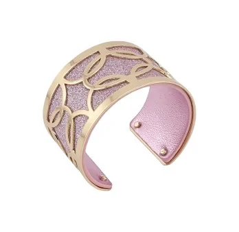 Gilded Cuff Bracelet with Rose Glitter and Shiny Solid Rose Leather