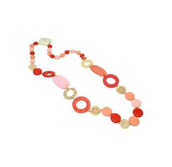 Vintage long necklace with round shades of red orange