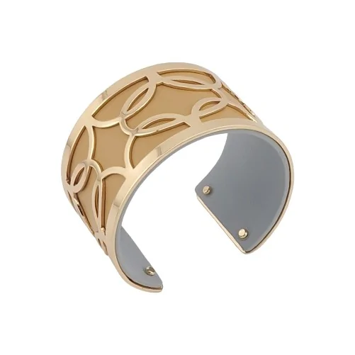 Gold-plated cuff bracelet with camel and grey faux leather finish