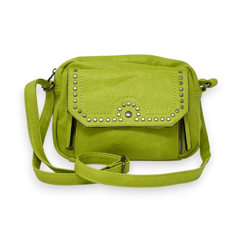 Borsa a tracolla quadrata con borchie in metallo verde anice