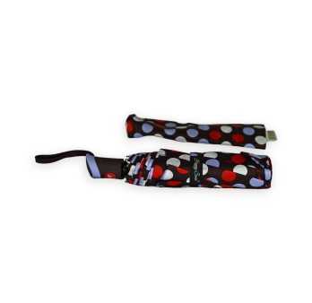 Semi-automatic folding umbrella with red and blue polka dots