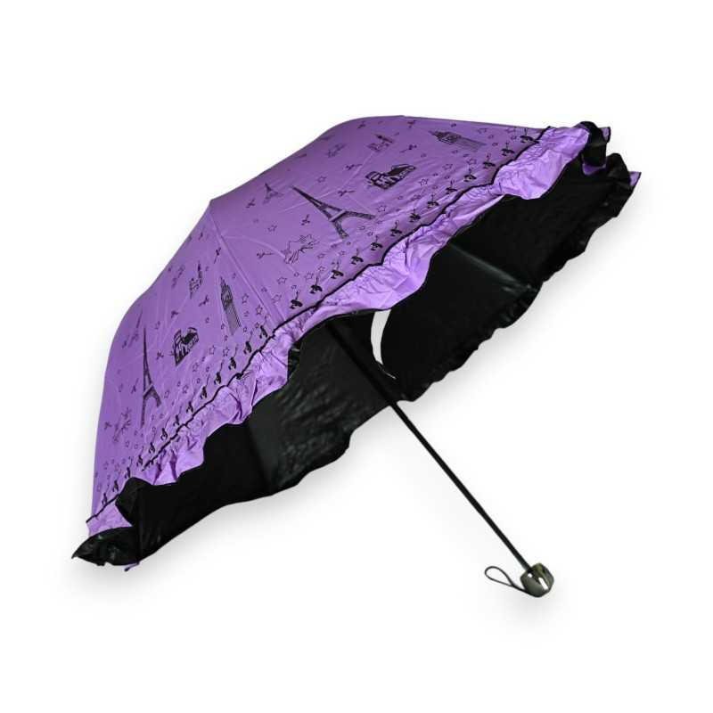 Parapluie pliant manuel romantique volants Tour Eiffel violet