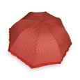Paraguas plegable manual rojo con lunares blancos y volantes