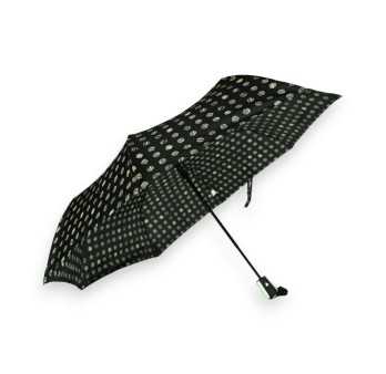 Paraguas plegable semi automático negro con puntos y líneas beige