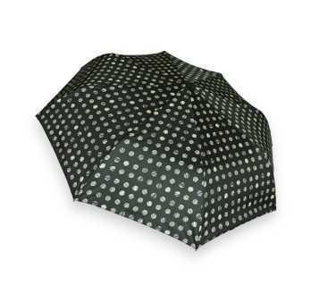 Halbautomatischer faltbarer Regenschirm schwarz gepunktet mit beigefarbenen Linien