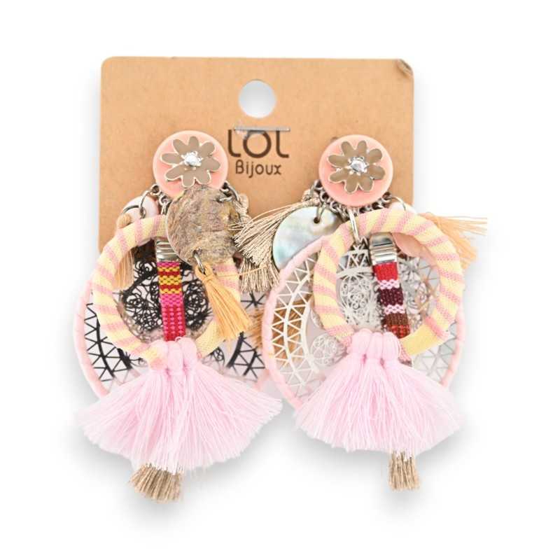 Pink dream catcher clip earrings