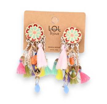 Boucles d'oreilles clip hippie multicolores