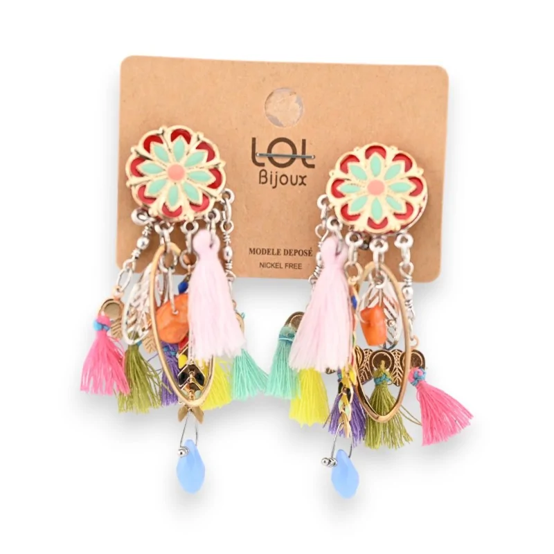 Orecchini clip hippie multicolori