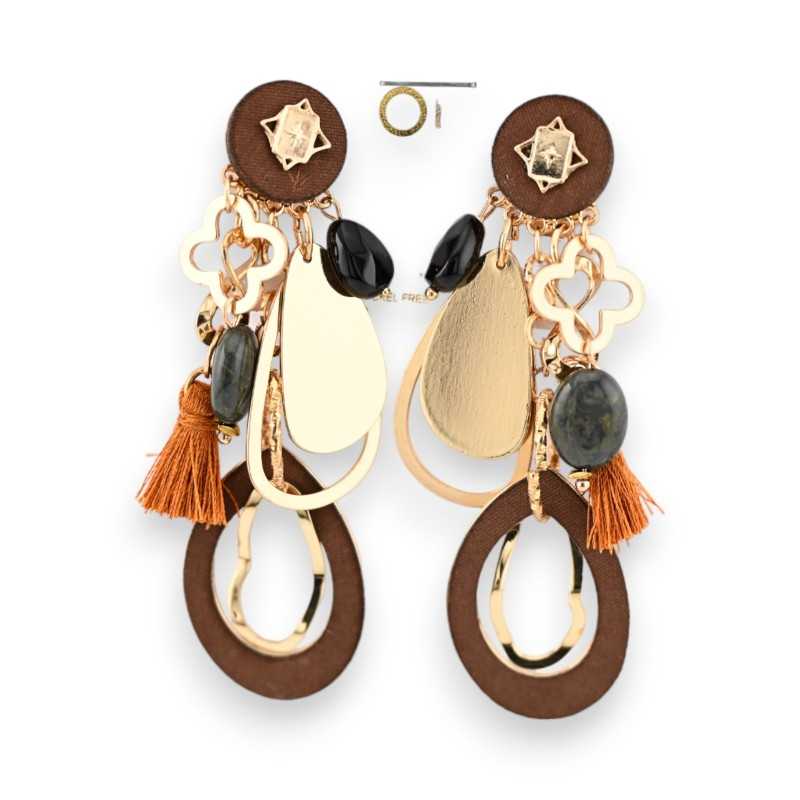 Chic golden and brown clip-on earrings
