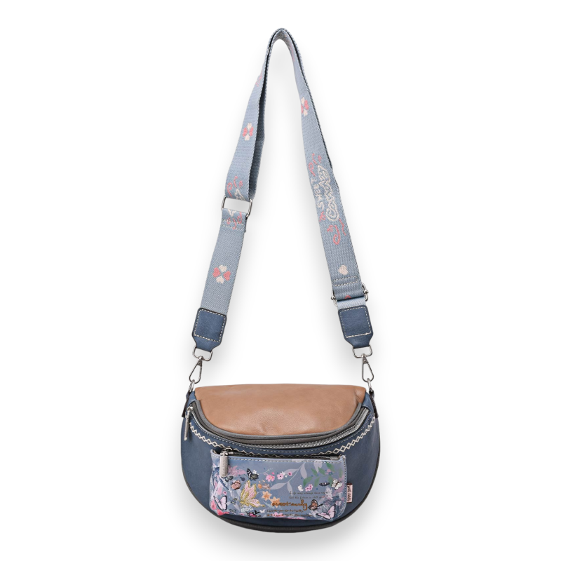 Butterfly Crossbody Fanny Pack Sweet & Candy Blue and Camel