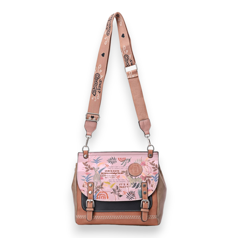 Square shoulder bag schoolbag Sweet& Candy pink and black