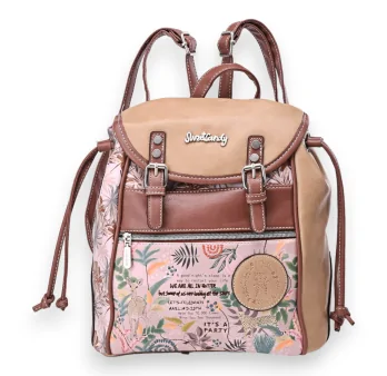 Mochila Sweet & Candy selva tropical rosa y camel