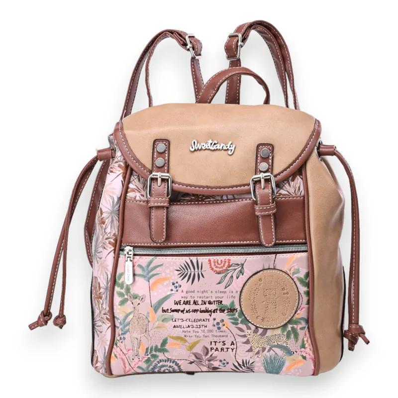 Rucksack Sweet & Candy tropischer Regenwald rosa und camel