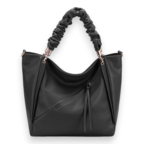 Black synthetic David Jones handbag with frilly handle