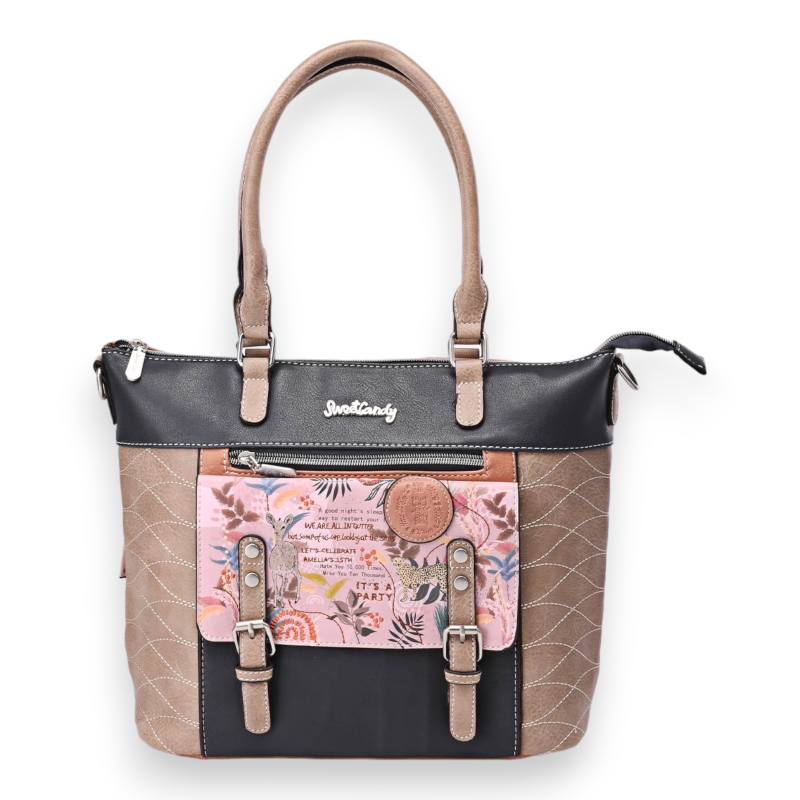 Sweet & Candy Handbag with Pink and Black Straps Pocket