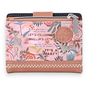 Portefeuille porte monnaie Sweet & Candy forêt tropicale noir et rose