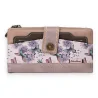 Portefeuille féminin vieux rose à motif floral, fermeture à bouton, poche avant cont...