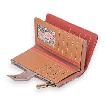 Portefeuille rose vieux rose ouvert avec porte-cartes, photo et fermeture éclair Portefeuille rose vieux rose ouvert avec porte-cartes, photo et fermeture éclair