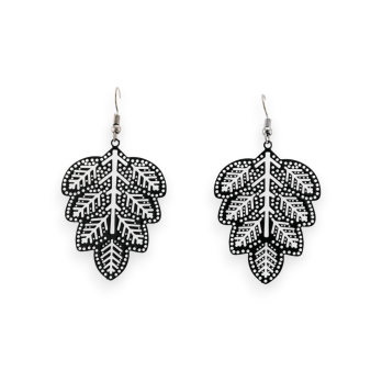 Black Metal Lace Leaf Earrings