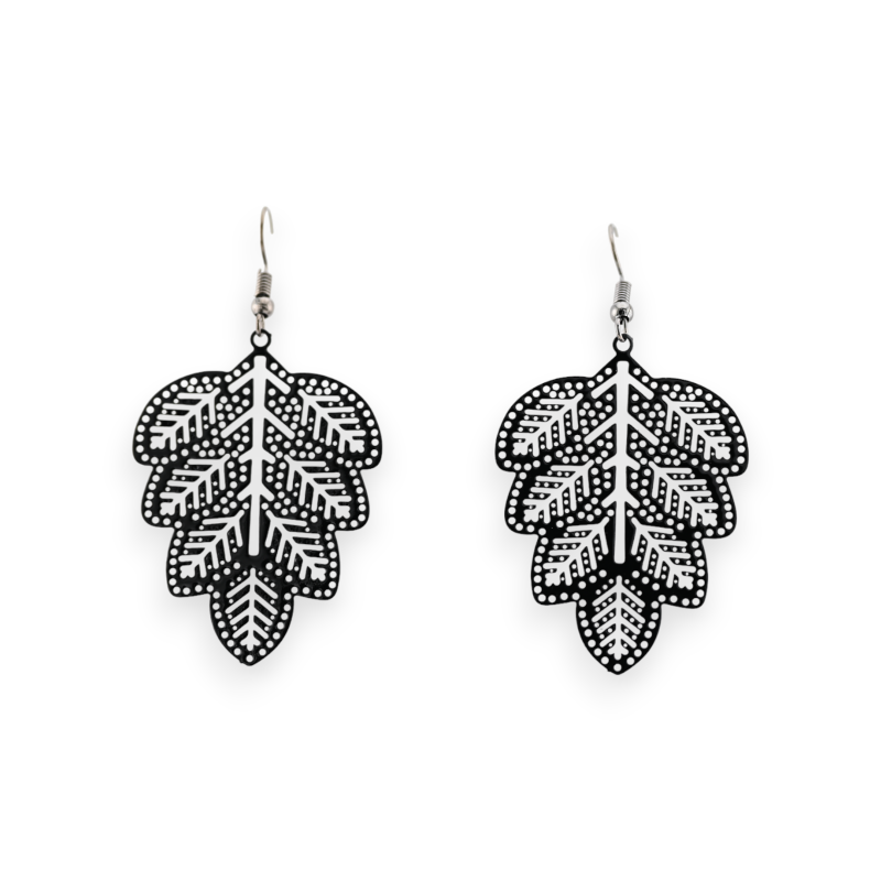 Black metal lace leaf earrings
