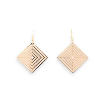 Gold Earrings with Lace-Effect Diamond-Shaped Metal