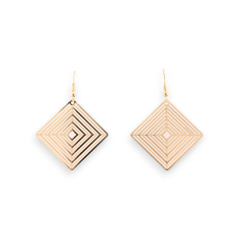 Gold Earrings with Lace-Effect Diamond-Shaped Metal