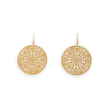 matte ochre round earrings with lace effect