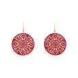 Round Earrings in Matte Red with Lace Effect