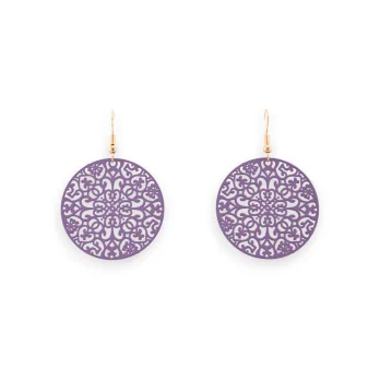 Round Earrings in Matte Lavender with Lace Effect