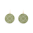 Green Matte Round Earrings with Lace Effect