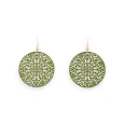 Round Earrings in Matte Green with Lace Effect