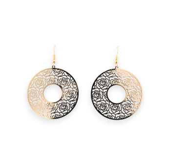 Round Earring Lace Pattern Golden Metal