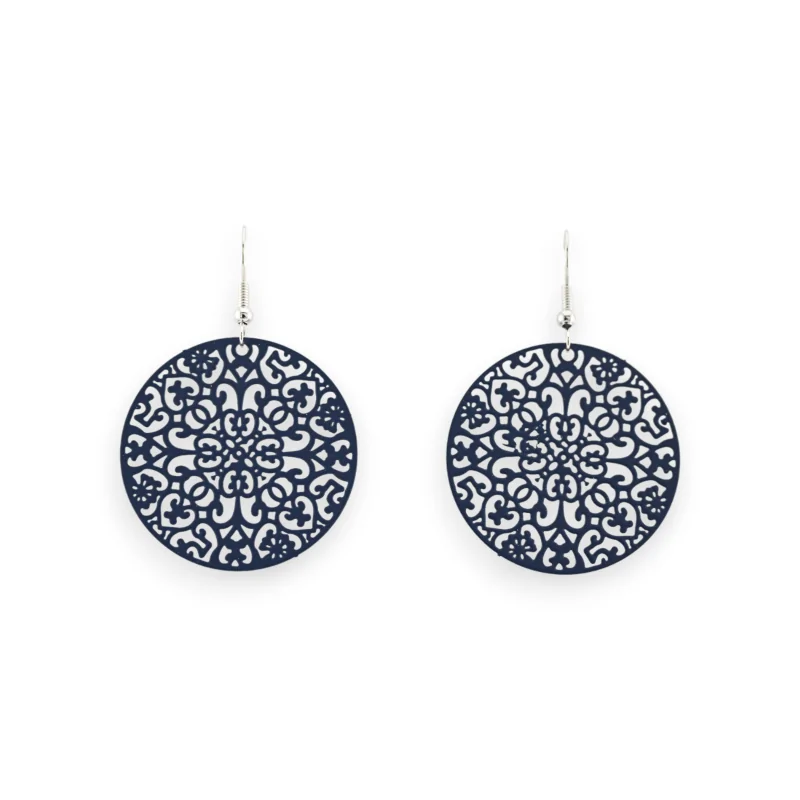 Dark blue matte lace metal earrings