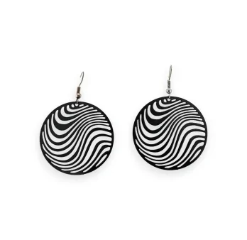 Black matte lace metal round wave earring