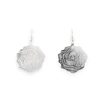 Silver rose lace metal mirror earrings